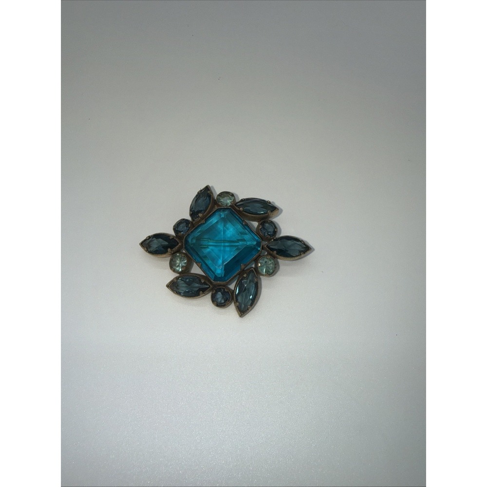 Kenneth Cole Vintage Turquoise Sunburst Statement Brooch‎ Rhinestone